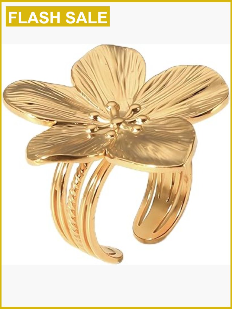 Trendy Flower Statement Ring Adjustable Minimalist Jewelry Women's